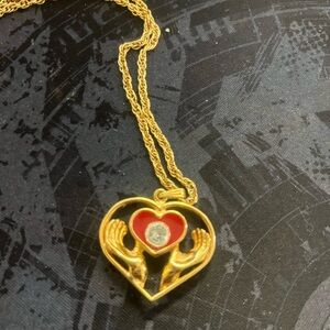Gold Heart Necklace with Red and Silver Accents